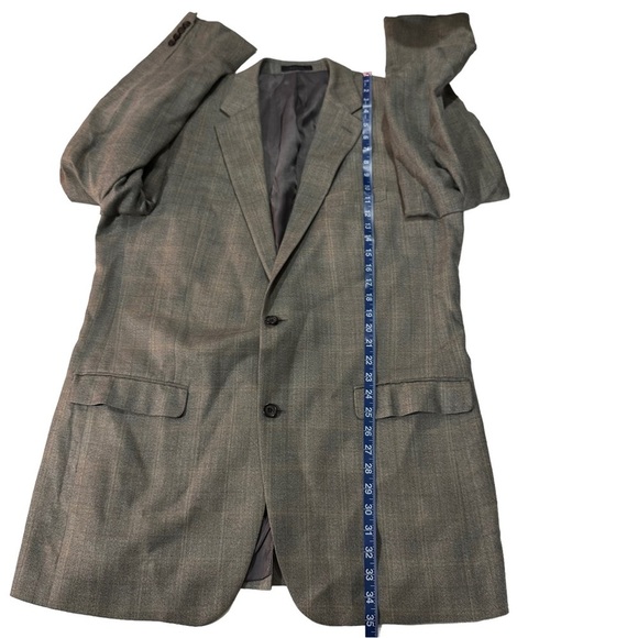 Ralph Lauren Taupe Cream Check 2-Button Silk 52% & Wool 48% Suit Jacket Sz 44XL - Picture 12 of 13